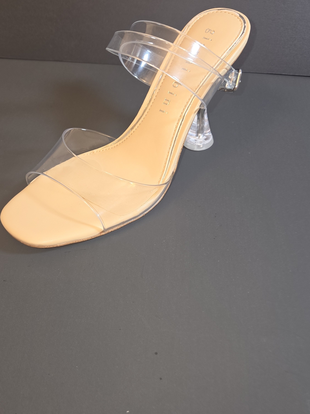 Gianni Bini Nude Clear-Strap Heel Mule with Transparent Lucite Heel Size 8